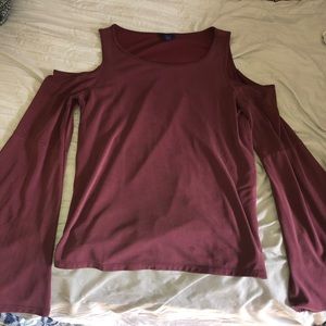 Long Sleeve Cold-Shoulder Top w/ Bell Sleeves